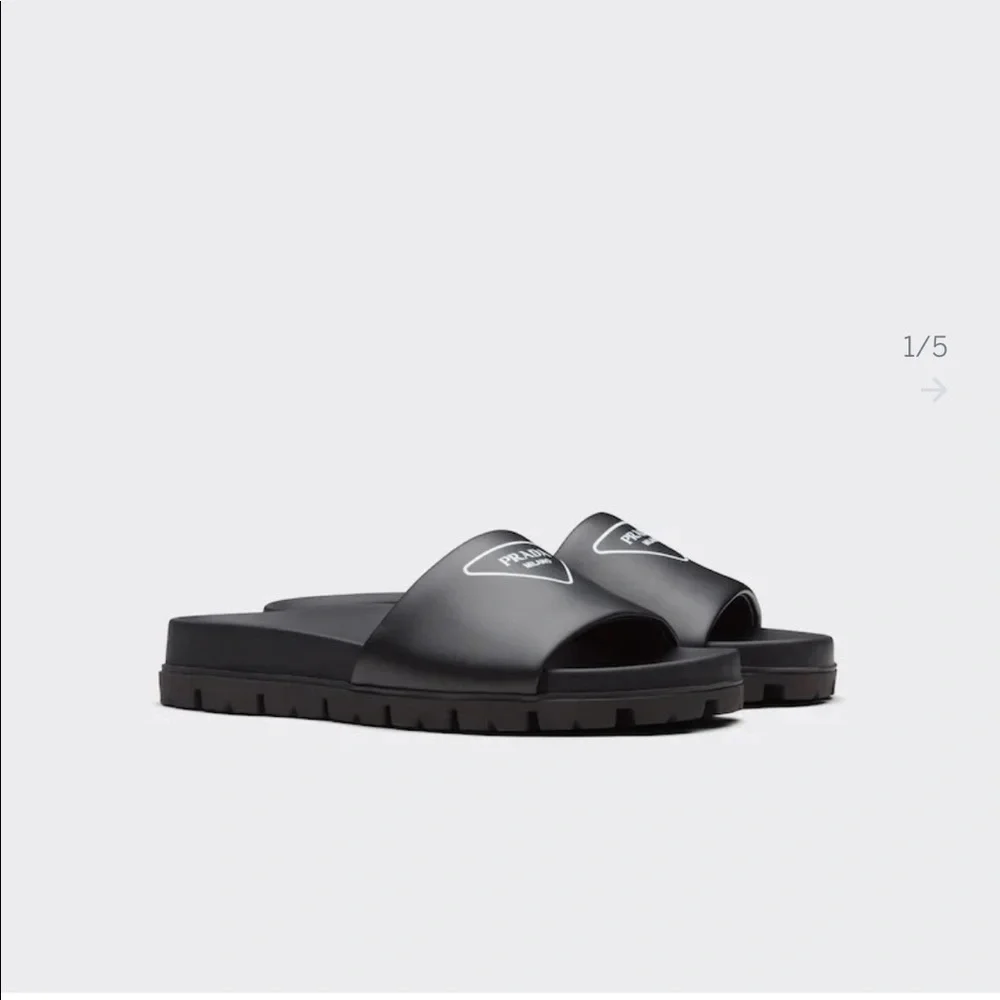 Prada Logo Leather Slides - Picture 7 of 9